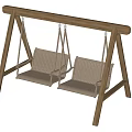 Outdoor Hanging Swing Chair with Wooden Frame and Striped Two Seats Design