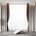 Modern Minimalist Beige And Brown Curtains For Indoor Window With Potted Plant And Rug