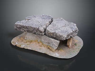 Natural Wood And Stone Structure With Stacked Stone Blocks On Wooden Base 3d model