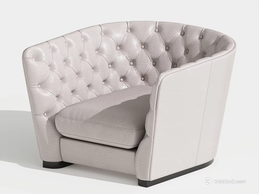 Modern Tufted Light Colored Single Seater Sofa With Armrest And Black Legs 3d model 