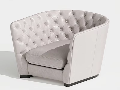 Modern Tufted Light Colored Single Seater Sofa With Armrest And Black Legs 3d model
