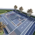 Outdoor Multi Sport Court Sports Equipment With Tennis Facilities Ground Markings Benches And Trees