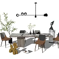 Quiet Dining Table and Chair Combination Dining Table and Chair 3d model