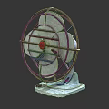 Vintage Electric Cooling Fan With Metal Frame Red Button White Blades And Stable Base