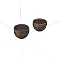 Handcrafted Ceramic Tableware Set with Dark Brown Blue Copper Crackle Glaze Two Bowls 3d model