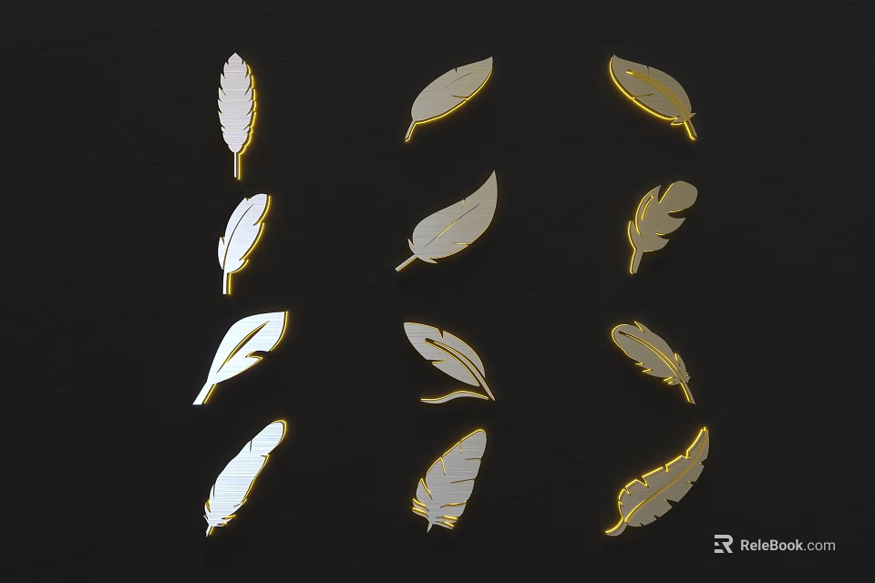White And Gold Feather Shaped Wall Decor For Modern Interior Design 3d model