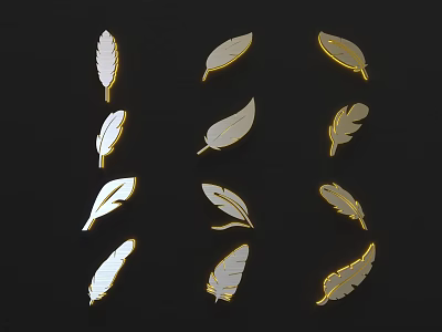 White And Gold Feather Shaped Wall Decor For Modern Interior Design 3d model