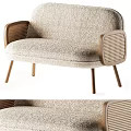 Modern Textured Fabric Two-Seater Sofa With Woven Armrests And Wooden Legs