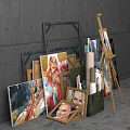 Oil Paintings Collection Featuring Easel Portrait Multiple Canvas Gray Wall Art Supplies