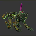 Detailed Orange Black Mechanical Wolf With Sword On Back And Mechanical Legs