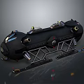 Black Submarine Model With Detailed Structure And Metallic Support Frame