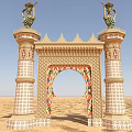 Ornate Garden Archway With Decorative Columns And Intricate Tile Patterns 3d model