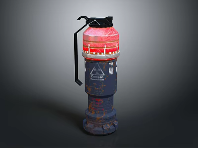 Red Blue Cylindrical Hand Grenade With Black Handle Safety Pin And Detailed Design 3d model