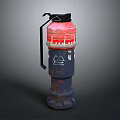 Red Blue Cylindrical Hand Grenade With Black Handle Safety Pin And Detailed Design