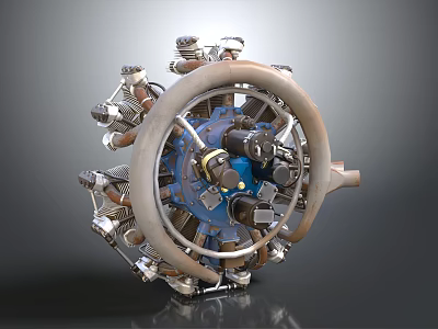 Detailed Industrial Engine With Multiple Cylinders Metal Pipes And Blue Components 3d model
