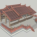Traditional Chinese Style Landscape Pavilion With Red Tiled Roof Wooden Beams And Railings