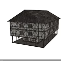Ancient Traditional Building With Wooden Frame Structure Exterior And Interior Wooden Roof Details