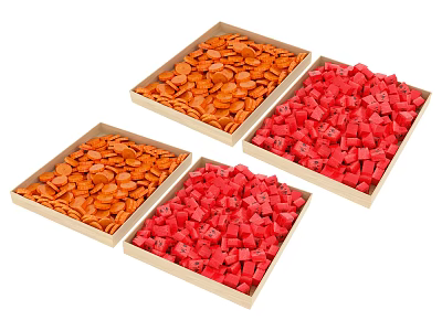 Wooden Trays Filled With Orange Round Slices And Red Square Chunks Food 3d model