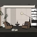 Modern Minimalist Leisure Sofa Set With Beige Armchairs Round Side Table And Floor Lamp