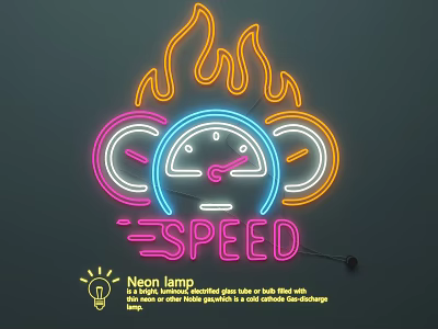 Dynamic Neon Lamp Combination With Flame Shape Speedometer Neon Colors And SPEED Lettering 3d model