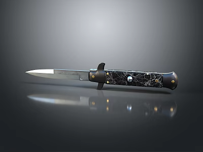 Folding Knife With Black Marble Texture Handle Silver Sharp Blade And Decorative Accents 3d model