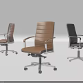Three Modern Office Chairs In Brown And Black With Armrests And Wheels