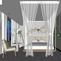 Hotel Guest Room With Four Poster Canopy Bed Decorative Headboard And Window Night View