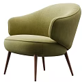Green Fabric Upholstered Single Sofa With Modern Design Curved Armrests And Wooden Legs