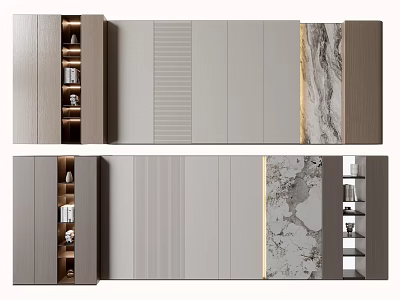 Modern Interior Wall Design With Marble Texture Shelves And Lighting 3d model