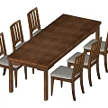 Wooden Rectangular Dining Table Set With Six Upholstered Gray Chairs 3d model