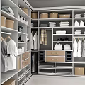 Modern Closet Interior Design With Hanging Clothes Organized Shelves Drawers And Storage Boxes