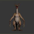 Monster Like Sculpture Carving With Horns Open Mouth Long Neck Claws And Orange Color