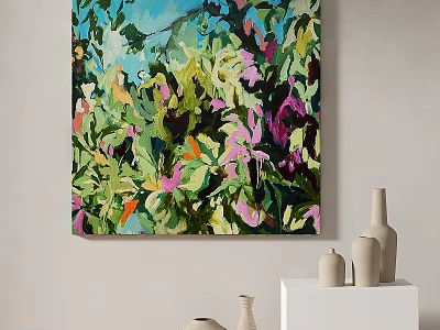 Vibrant Abstract Painting With Floral Elements For Modern Interior Wall Decor 3d model