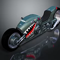 Custom Green Motorcycle With Shark Mouth Design Black Seat And Metallic Body