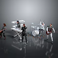 Five Piece Band Model Toys with Musical Instruments and Gray Reflective Surface 3d model