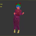 Character With White Double Bun Hairstyle Red Top Purple Pants And Black High Heels