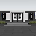 Modern Building Facade With Large Glass Windows White Roof Stone Steps And Green Plants