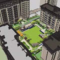 Residential Courtyard Landscape With Green Lawn Colorful Trees Pathways And Seating Area