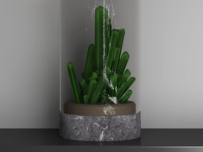 Elegant Decorative Ornament Set With Transparent Glass Cover Green Crystal And Gray Marble Base 3d model
