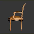 Elegant Orange Leather Leisure Chair With Carved Wooden Armrests And Legs