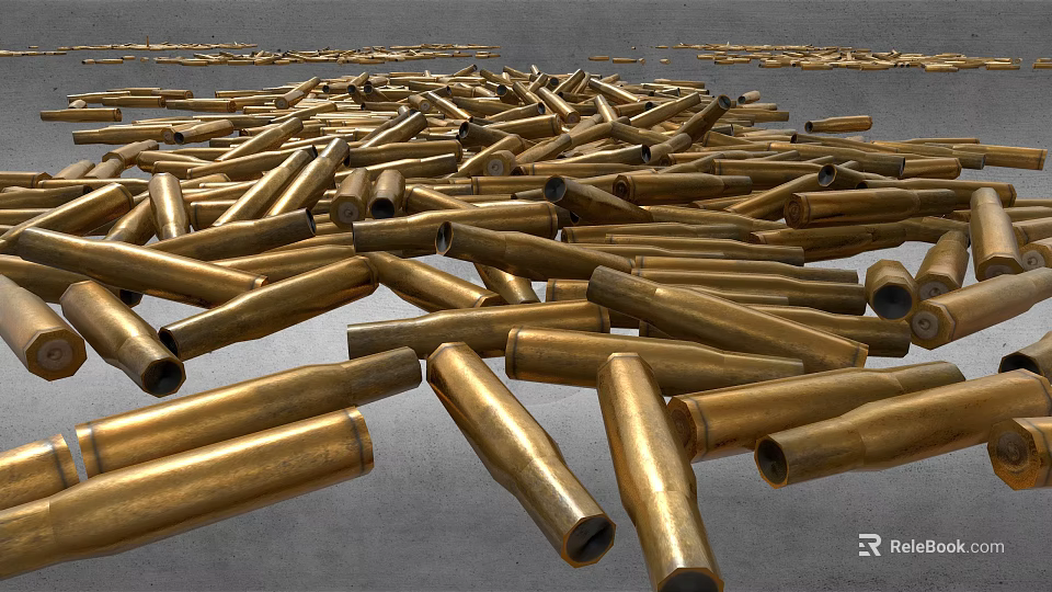 Pile of Brass Bullets Scattered on Ground as Weapon Ammunition Stock 3d model 