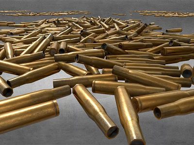 Pile of Brass Bullets Scattered on Ground as Weapon Ammunition Stock 3d model