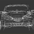Detailed Wireframe Car 3D Model with Reflection on Dark Background 3d model