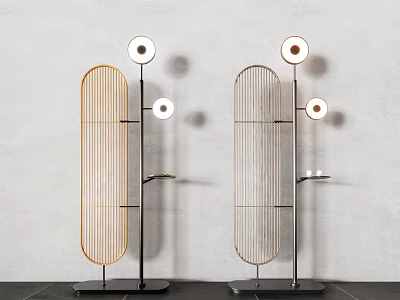 Modern Minimalist Floor Lamp With Vertical Grid Panel And Round Light Shade 3d model
