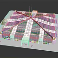Cartoon Scene of Modern Building Model with Glass Windows Central Tower and Symmetrical White Structure