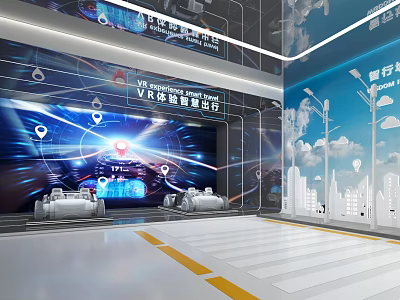 VR Experience Exhibition Hall With Virtual Scene Display And Interactive Tech Devices 3d model