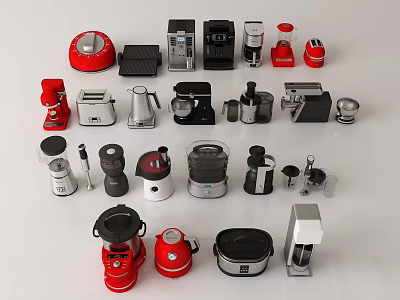 Assorted Red And Black Kitchen Appliances Collection For Modern Home Use 3d model
