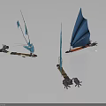Colorful Sailboat Models With Blue Red Sails And Different Designs On Reflective Water Surface