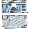White Bunk Bed With Blue Polka Dot Curtains Striped Mattress And Ladder
