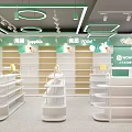 Kids Clothing Store Interior With White Shelves Green Decor Clothing Displays And Pendant Lights